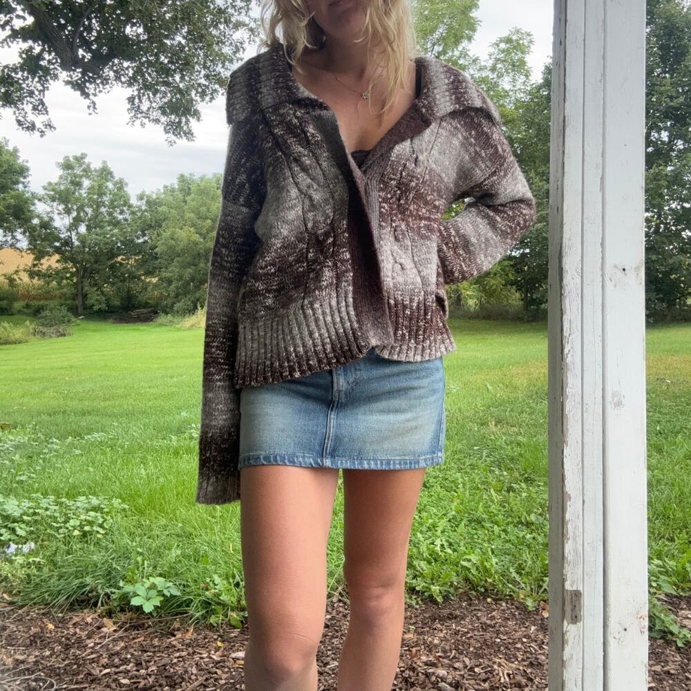 Vintage 90s Jaguar Ombre Chunky Knit Cardigan Sweater Jacket Size XL Earth Tones